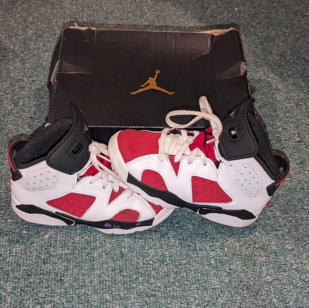 Nike Air Jordan Shoes 6 Carmine Retro PreSchool 384666-106 Sneakers Sz 11C w/Box